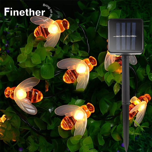 New Solar Powered Cute Honey Bee Led String Fairy Light 20leds 30leds Bee Outdoor Garden Fence Patio Christmas Garland Lights