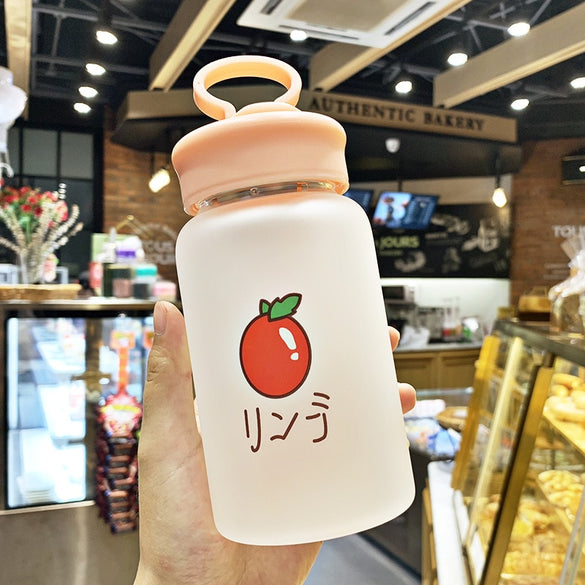 New Kawaii Fruit Frosted Glass Water Bottle  Portable Cute Girl Students Kids  Sports Bottles Creative Mobile Phone Bracket Cup