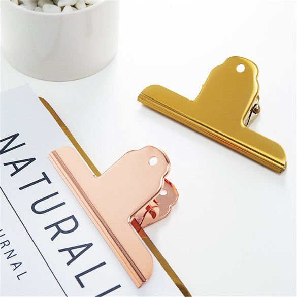1PC Nordic Stainless Steel Large Sealing Clip Luxury Gold Rose Gold Metal Clips Paper Documents Binder Clip Tickets Photo Clamps