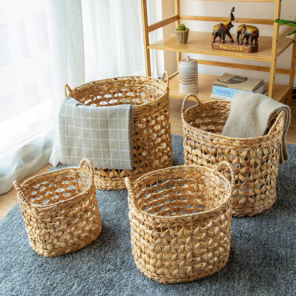 Laundry Basket Hand-woven Straw Large Capacity Square Hand-held Clothing Books Sundry Laundry Bucket Indoor Household Items