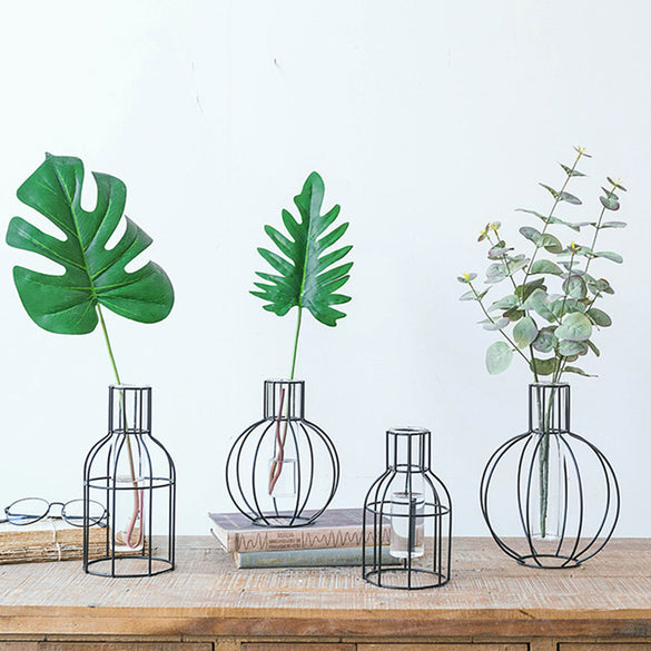 Nordic Iron Vases Geometric Glass Plants Shelving Flower Vase Modern Creative Vase Living Room Home Table Decoration Drop ship