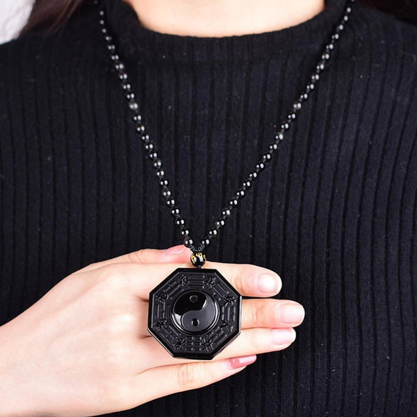 Drop Shipping Black Obsidian Yin Yang Necklace Pendant Chinese BAGUA pendent Men's Jewelry Women's Jewelry