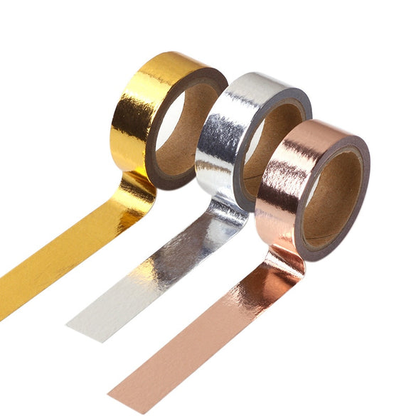 15mm*10m Gold Foil Washi Tape Silver/Gold/Bronze/Rose/Green Color Japanese Kawaii DIY Scrapbooking Tools Masking Tape