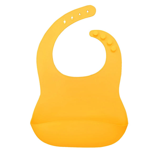 Solid Color Baby Silicone Waterproof Bib with Pockets Feeding Saliva Towel Apron Designed with a deep and wide crumb catcher