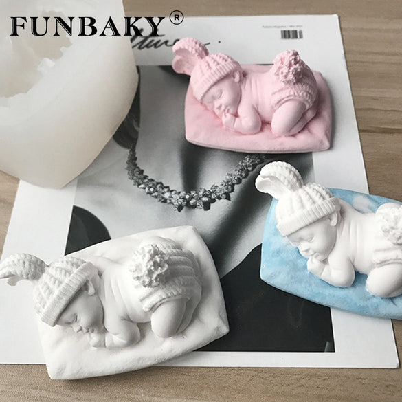 FUNBAKY Stereoscopic Baby Silicone Candle Mold for Handmade Baby Shower Decor Candles Making Food Grade Silicone Fondant Mould