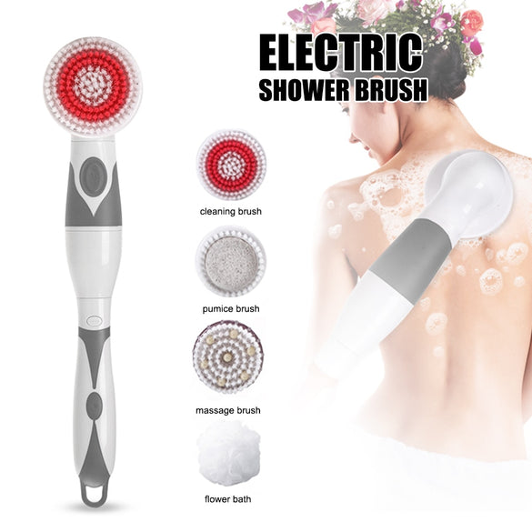 Interchangeable Electric Bath Brush Massager Back-Rubbing Brush Long Handle Spinning Body Cleaning Spa Massage Shower Brush Sets