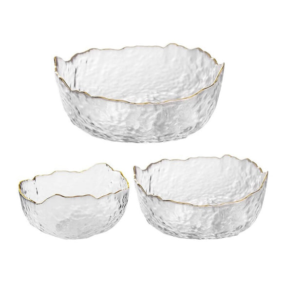 Irregular Gold Inlay Edge Glass Salad Bowl Fruit Rice Serving Bowls Food Storage Container Lunch Bento Box Decoration Tableware