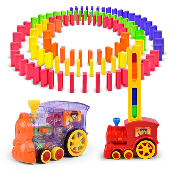 60pcs Electric Domino Car Train Vehicle Model Automatic Set Up Colorful Plastic Dominoes Toys Christmas Gift Game for Boy Kid
