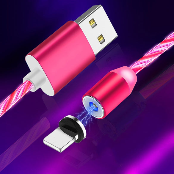 Micro USB Magnetic Flowing Light LED Cable For Samsung Type-c Charging Charge for iphone 1M Magnet Charger USB C Cables