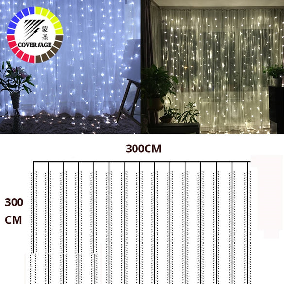 Coversage Christmas Led Lights Curtain Garland 3X3M LED String Fairy Decorative Outdoor Indoor Home Wedding Decoration Net Light