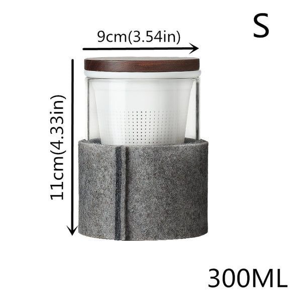 300ML Creative Borosilica Glass Tea Infuser Cups Teacup Mugs Water Separation With Ceramics Filter Felt Pad Wooden Lid Household