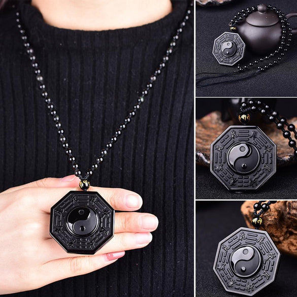 Drop Shipping Black Obsidian Yin Yang Necklace Pendant Chinese BAGUA pendent Men's Jewelry Women's Jewelry