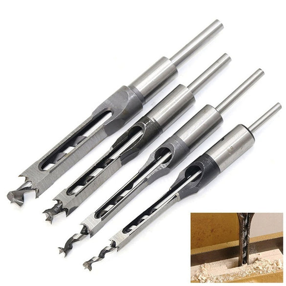 4PCS HSS Twist Drill Bits Woodworking Drill Tools Kit Set Square Auger Mortising Chisel Drill Set Square Hole Extended SawTP-021