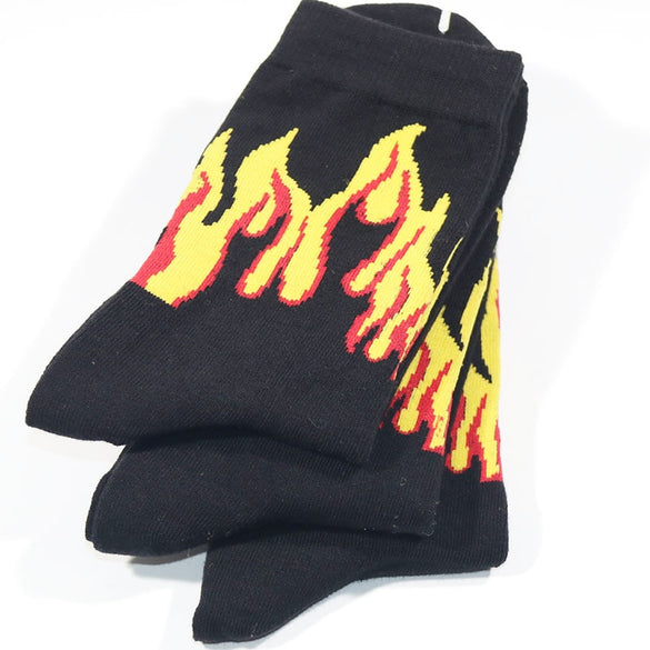 3pcs/lot woman man Hip Hop Fire Crew Socks Red Flame Blaze Power Torch Hot Warmth Street Skateboard Cotton Long Socks