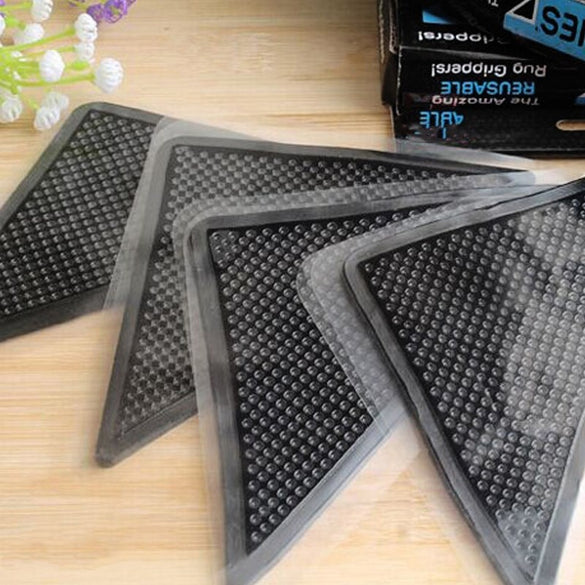 4Pcs Home Floor Rug Carpet Mat Grippers Self-adhesive Anti Slip Tri Sticker Reusable Washable Silicone Grip Car Perfume Pad