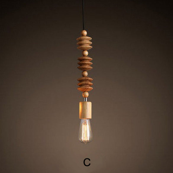 modern pendant light Retro style nature Oak wooden geometric beads pendant lamp string droplight hanging Light Fixture