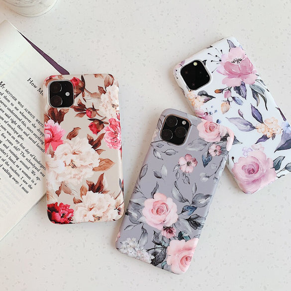 LACK Art Flowers Leaf Phone Case For iphone  11 11Pro Max XS Max X XR 6 S 7 8 Plus Back Cover Fashion IMD Cases Retro Capa Coque