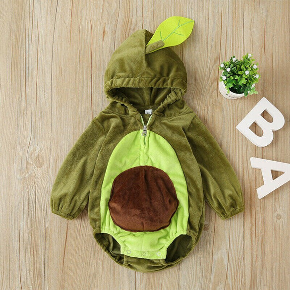 6-24M Warm Winter Infant Newborn Baby Boy Girl Rompers Cartoon Avocado Long Sleeve Plush Jumpsuit Autumn Baby Costumes
