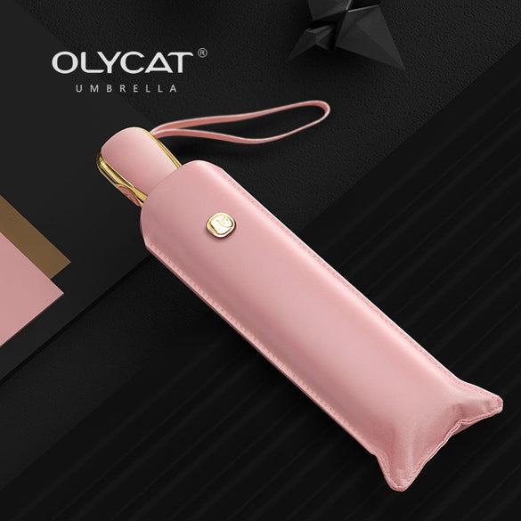 Flat 3 fold Ultra Light Sunscreen Black Coating UV Rainy And Sunny Umbrella Automatic Portable Umbrella Female