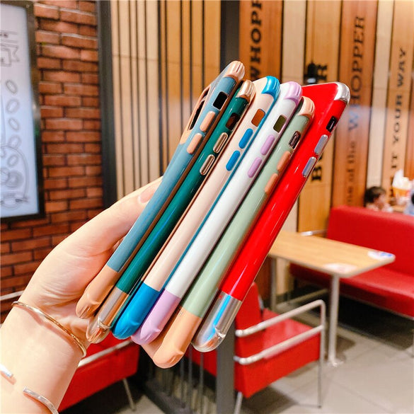 Shiny Plating Spliced Candy Color TPU Silicone Phone Case for iPhone 11 Pro Max 7 8 Plus X Xs Max XR SE 2020 Shockproof Cover