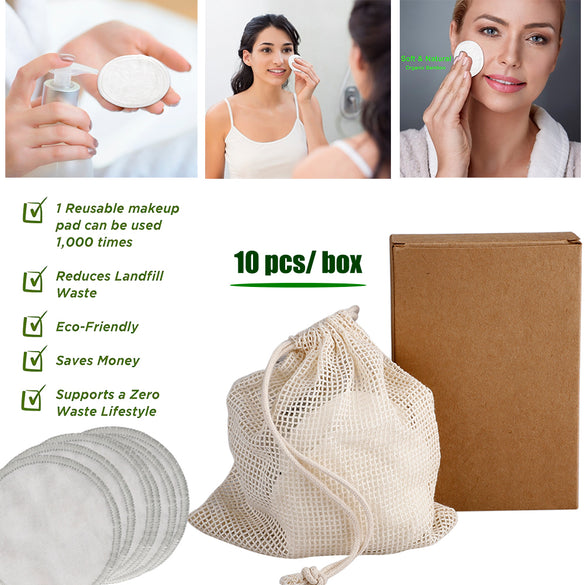 10pcs Makeup Remover Pads Reusable Make Up Facial Remover Bamboo Fiber Facial Skin Care Nursing Pads with Mesh Bag