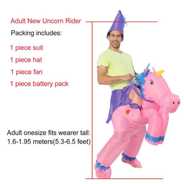 JYZCOS New Unisex Adults Kids Inflatable Unicorn Costume Carnival Halloween Costumes Animal Cosplay Clothing Fancy Dress Suits
