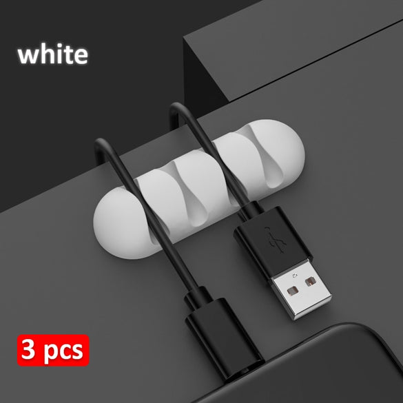 3 pcs USB Cable Holder On Table Earphone Cable Fixer Charging Wire Organizer Soft Silicone Cable Clip with Adhesive Back