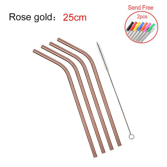 EIMAI 4Pcs Colorful 304 Stainless Steel Straws Reusable Drinking Straw High Quality Bent Metal Straw with Cleaner Brush A01