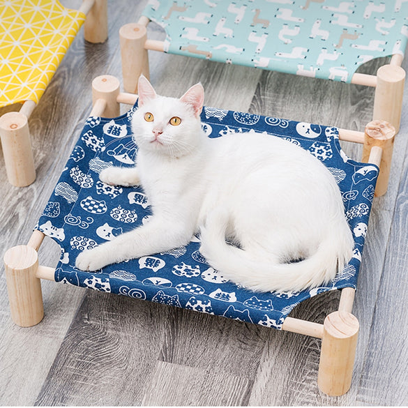 Elevated Cat Bed House Cat Hammocks Bed Wood Canvas Cat Lounge Bed for Small Dogs Rabbit Cats Durable Canvas Pet House Supplies