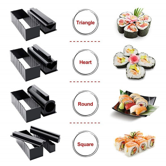 10 Pcs/Set DIY Sushi Making Kit Roll Sushi Maker Rice Roll Mold Kitchen Sushi Tools Japanese Sushi Cooking Tools Kitchen Tools
