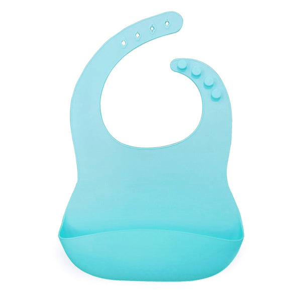 Solid Color Baby Silicone Waterproof Bib with Pockets Feeding Saliva Towel Apron Designed with a deep and wide crumb catcher