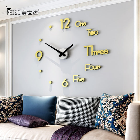 MEISD Large Wall Clock Creative DIY Mirror Stickers Wall Watch Modern Design Mute Quartz Clocks Living Room Decor Horloge Needle