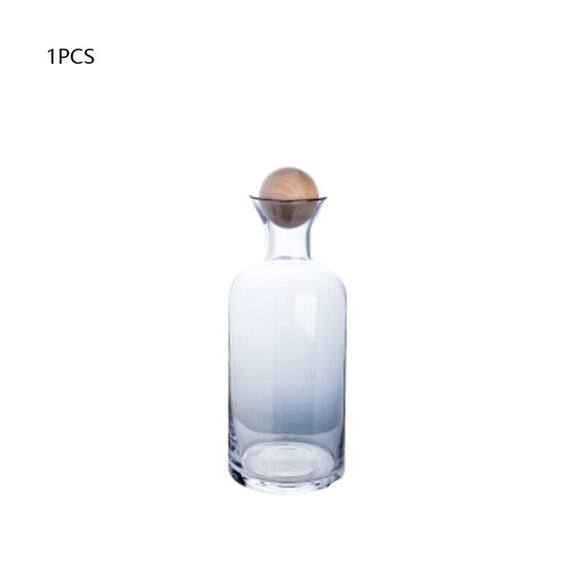 Simple Glass Cold Water Kettle And Cup Set Home Drink Pot Juice Glass Bottle With Wooden Ball Lid Water Cup Household Drinkware