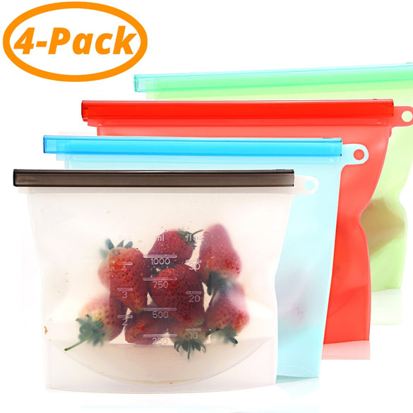 Reusable Silicone Food Preservation Bag Airtight Seal Storage Container Versatile Kitchen Cooking Utensil (set of 2&4)