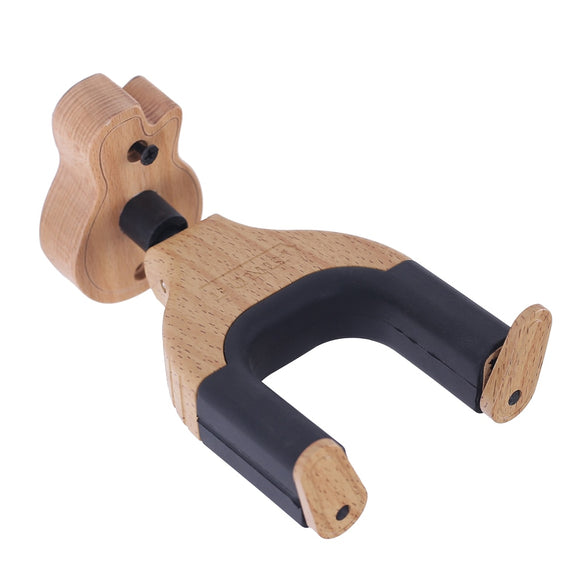 Wall Mount Guitar Hanger Hook Acoustic Guitar Holder Keeper Auto Lock with Guitar Shape Solid Wood Base for Electric Guitar Bass (As picture)