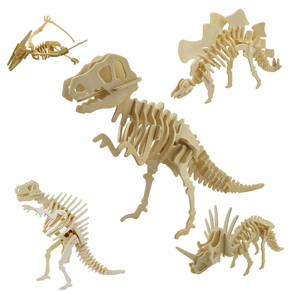 Kids 3D Dinosaur Puzzle Funny 3D Simulation Dinosaur Skeleton Puzzle DIY Wooden Educational Toy for Kids Gift