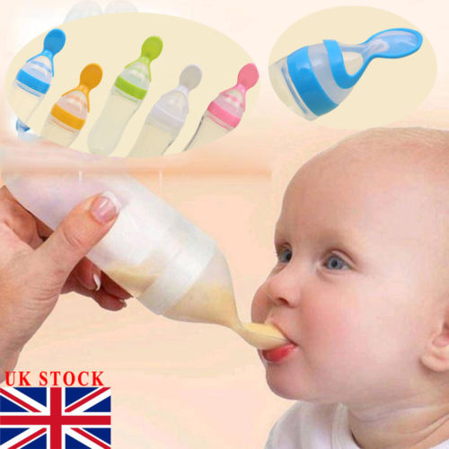 90ML Lovely Safety Infant Baby Silicone Feeding With Spoon Feeder Food Rice Cereal Bottle For Best Gift