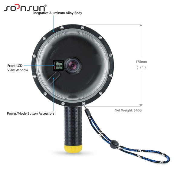 SOONSUN 6" Aluminum Alloy 45M Underwater Diving Camera Lens Dome Port Shell Cover for GoPro Hero 4 3+ 3 For Go Pro Accessories