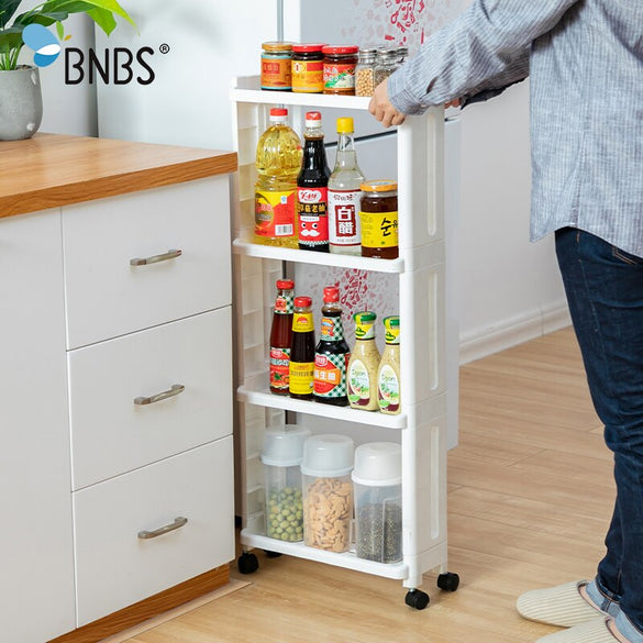 BNBS The Goods For Kitchen Storage Rack Fridge Side Shelf 2/3/4 Layer Removable With Wheels Bathroom Organizer Shelf Gap Holder