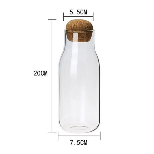 Creative Transparent Glass Water Juice Milk Bottle Clear Heat-resisting Milk Juice Water Glass Bottle with Wooden Stopper