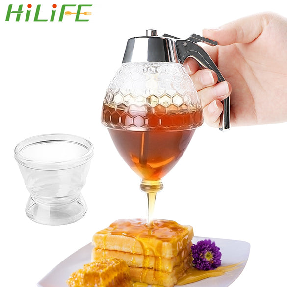 HILIFE Squeeze Bottle Honey Jar Container Bee Drip Dispenser Kettle Storage Pot Stand Holder Juice Syrup Cup Kitchen Accessories