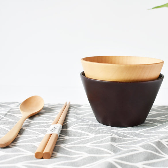 Natural Wooden Bowl Chinese Food Containers Bamboo Tableware Kitchen Bowl Soup Noodle Rice Dinner Dishes For Children