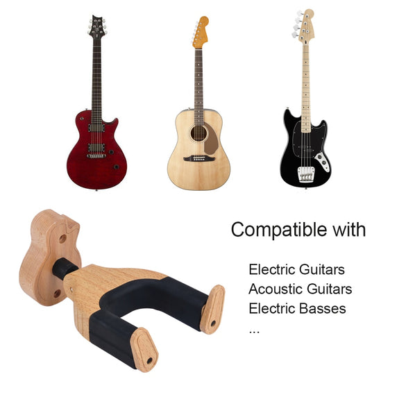 Wall Mount Guitar Hanger Hook Acoustic Guitar Holder Keeper Auto Lock with Guitar Shape Solid Wood Base for Electric Guitar Bass