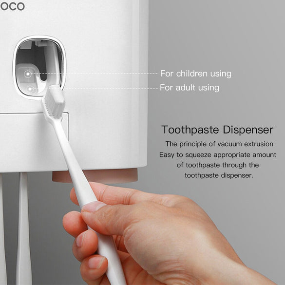 Wall Mount Toothpaste Squeezer Automatic Toothpaste Dispenser Toothbrush Holder Bathroom Accessories Storage Rack with 4 Cups