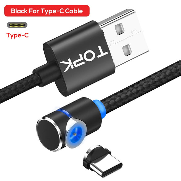 TOPK 90 Degree L Type Magnetic Cable , LED Magnet Charger Cable for iPhone Xs Max X 8 7 5 & Micro USB Cable & USB Type-C USB C