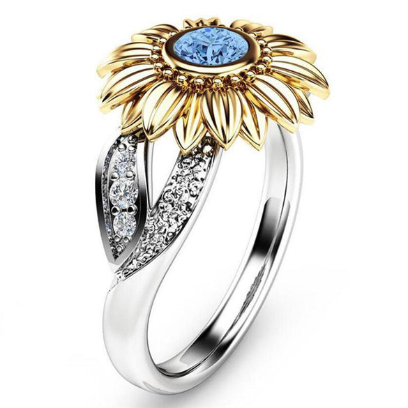 2019 New 1PCS Fashion Jewelry Femme Gold Silver Color Cute Sunflower Crystal Wedding Rings for Women hot sale drop shipping