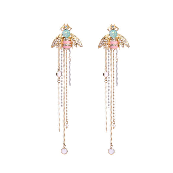 KISS ME Brand Jewelry for Women Link Chain Fringe Long Earrings Cute Crystal Insect Bee Fashion Earrings Brincos (Long Earrings Multicolour)