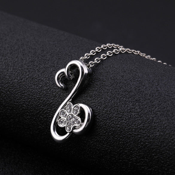 Teamer  New Fashion Dog Footprints With Crystal Choker Necklace Paw Pendant Jewelry For Women And Girl As Birthday Gifts