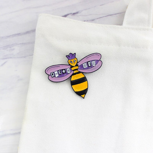 GDHY Cartoon Purple Queen Bee Brooch Sparkling Purple Bee Enamel Pins Backpack Shirt Badge Jewelry For Woman And Kids Gifts
