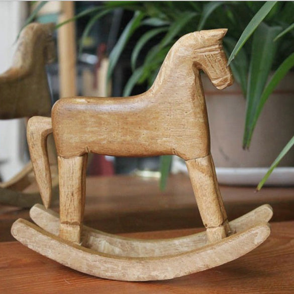 Wooden Rocking Horse Animal Decoration Desktop Decoration Wood Crafts Kids Toy Gift